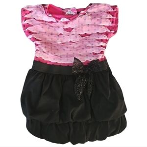 Girls Ribbed‎ Pink and Black Dress with Bow